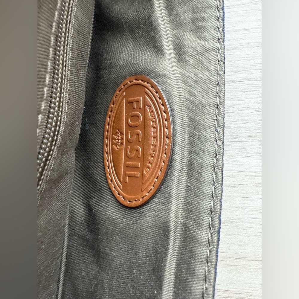 Fossil Unisex Navy Denim and Brown Leather Crossbody Messenger Bag - Picture 12 of 12